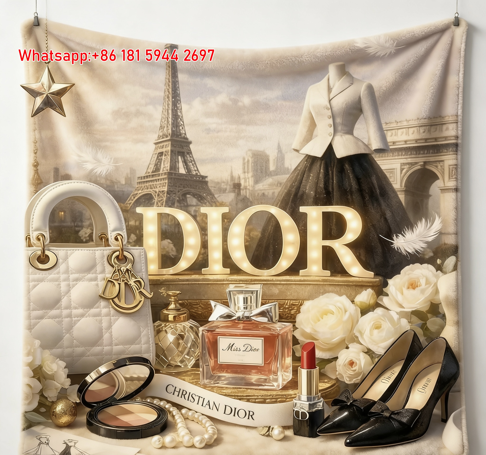 Christian Dior Paris Luxury Illustration Flannel Sofa Throw Blanket D172